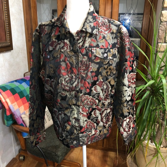 Chico's Jackets & Blazers - CHICOS SIZE 3 SIZE XLARGE BLACK MULTICOLORED TAPESTRY JACKET WITH POCKETS